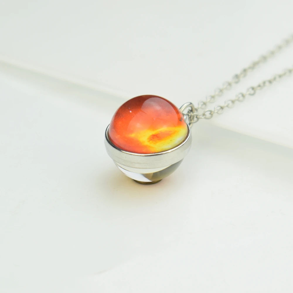 Solar System Glass Ball Pendant Necklace | Astronomy Galaxy Jewelry additional angle