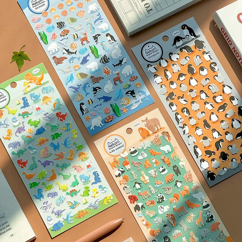 NEKONI Animal Stickers for Scrapbooking | Cute Penguin Dinosaur DIY Journal Decor