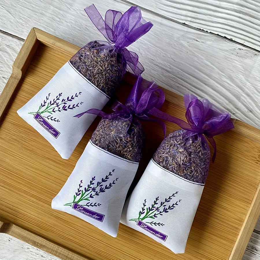 20pcs Lace Linen Sachet Empty Bags | Purple Strap Mesh for Aromatherapy close-up view