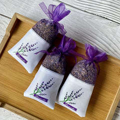 20pcs Lace Linen Sachet Empty Bags | Purple Strap Mesh for Aromatherapy close-up view