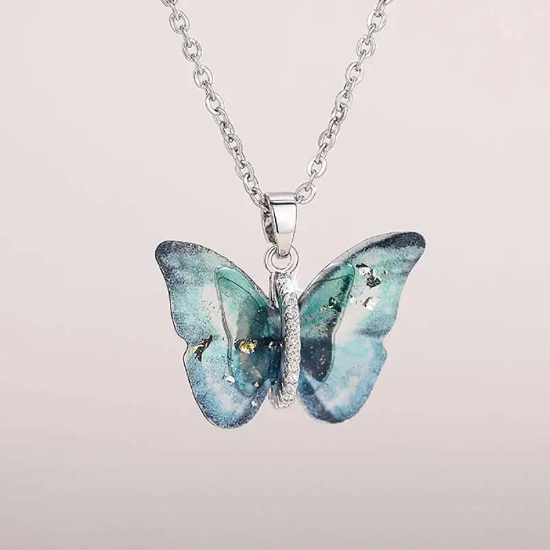 Huitan Aesthetic Butterfly Pendant Necklace for Women Silver Color/Gold Color Inlaid Shiny CZ Fashio