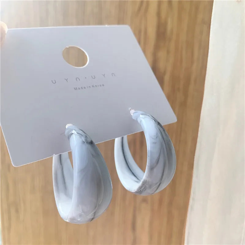 C-Shape Resin Hoop Earrings | Colorful Geometric Acrylic Jewelry for Women lifestyle view