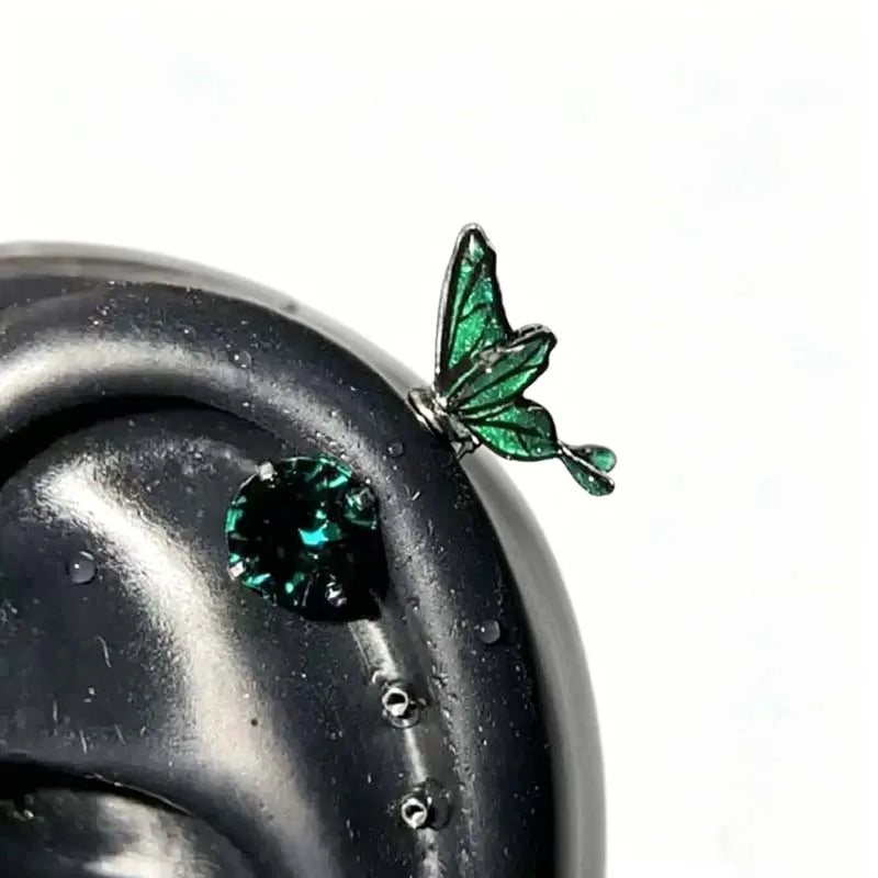 Sweet Cool Enamel Zircon Butterfly Stud Earrings for Women Punk Metal Shiny Crystal Pi close-up view