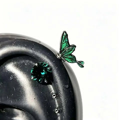 Sweet Cool Enamel Zircon Butterfly Stud Earrings for Women Punk Metal Shiny Crystal Pi close-up view