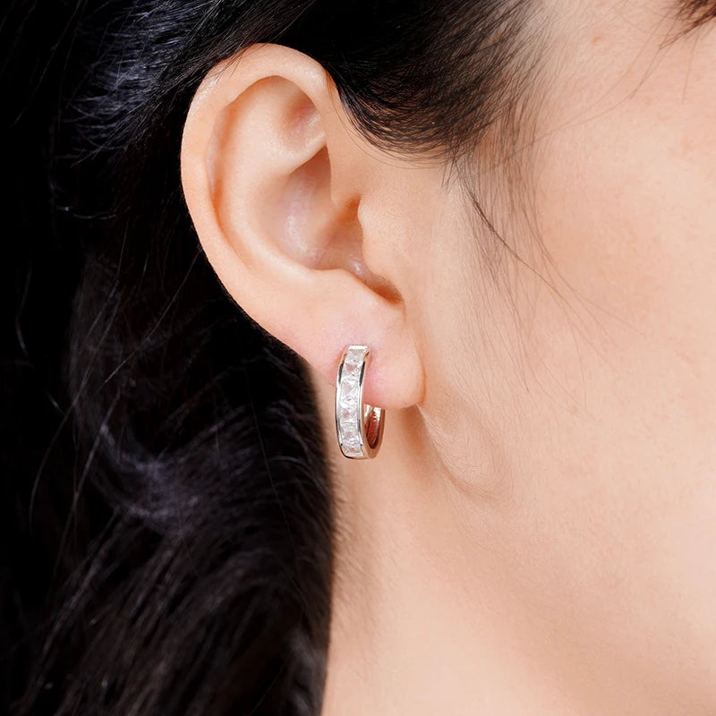 Huitan Hoop Earrings with Princess Cubic Zirconia Exquisite Ear Circle Earrings for W lifestyle view
