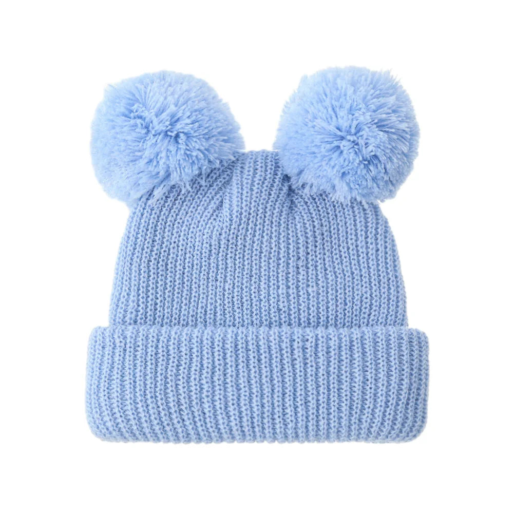 0-12M Solid Knitted Cute Pom Pom Cap | Newborn Baby Turban Hat lifestyle view
