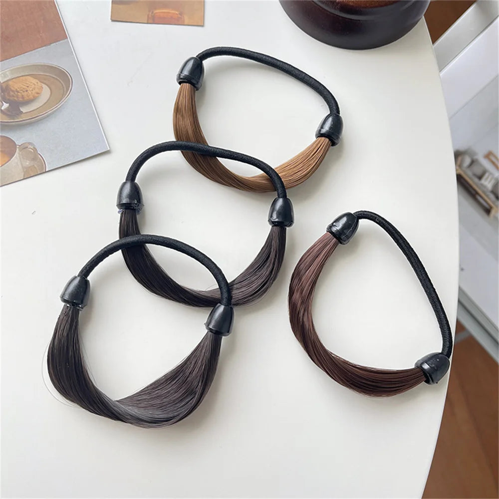 New Faux Wig Elastics Hair Ties for Women Girl Ponytail Wrap Holders Hair Band Simple alternate view