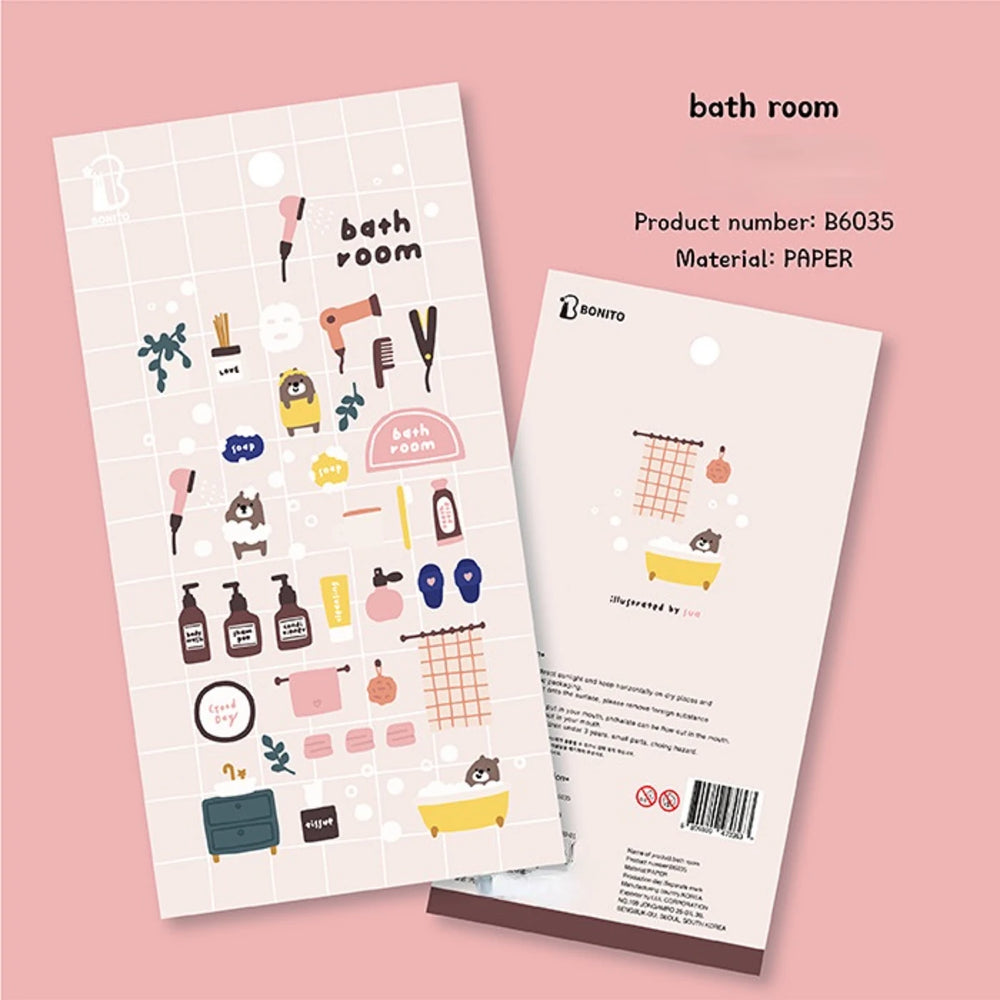 Korean Bonito Bear Bath Room Paper Stickers | Cute Stationery for DIY Scrapbooking detail view