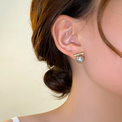 Grey Imitation Pearl Drop Earrings | French Minimalist Jewelry for Women close-up view