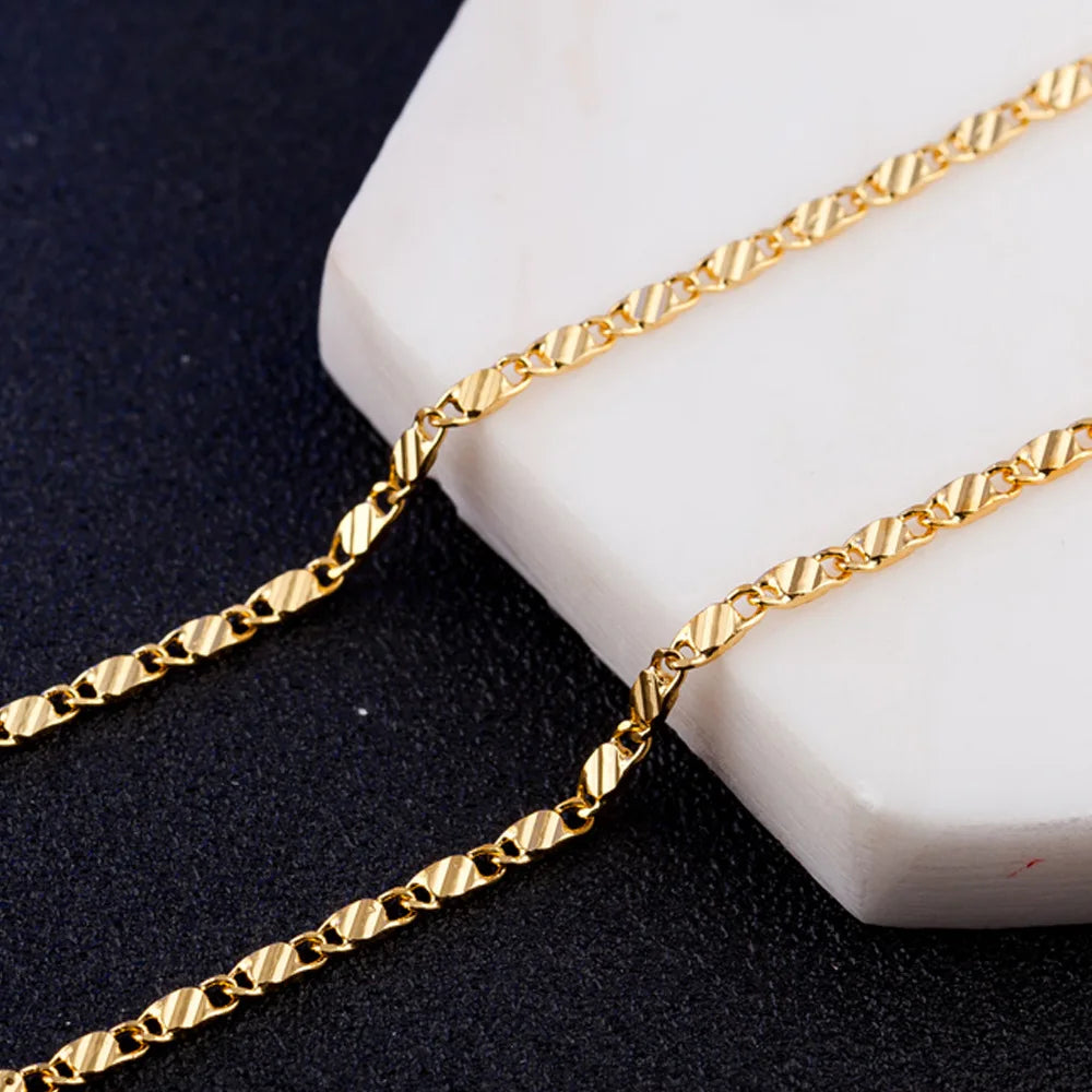 Fashion 18k Gold Necklace 2MM 16/18/20/22/24/26/28/30 Inch Side Chain Necklace For Wo lifestyle view