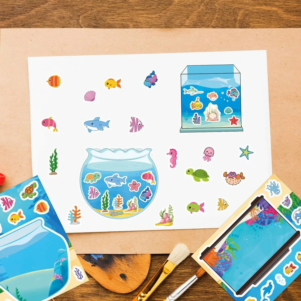 8 Pieces Kids Fish Tank Sticker Puzzles | Cartoon Marine Animal Decals close-up view