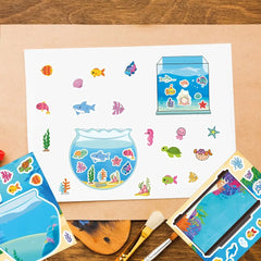 8 Pieces Kids Fish Tank Sticker Puzzles | Cartoon Marine Animal Decals close-up view