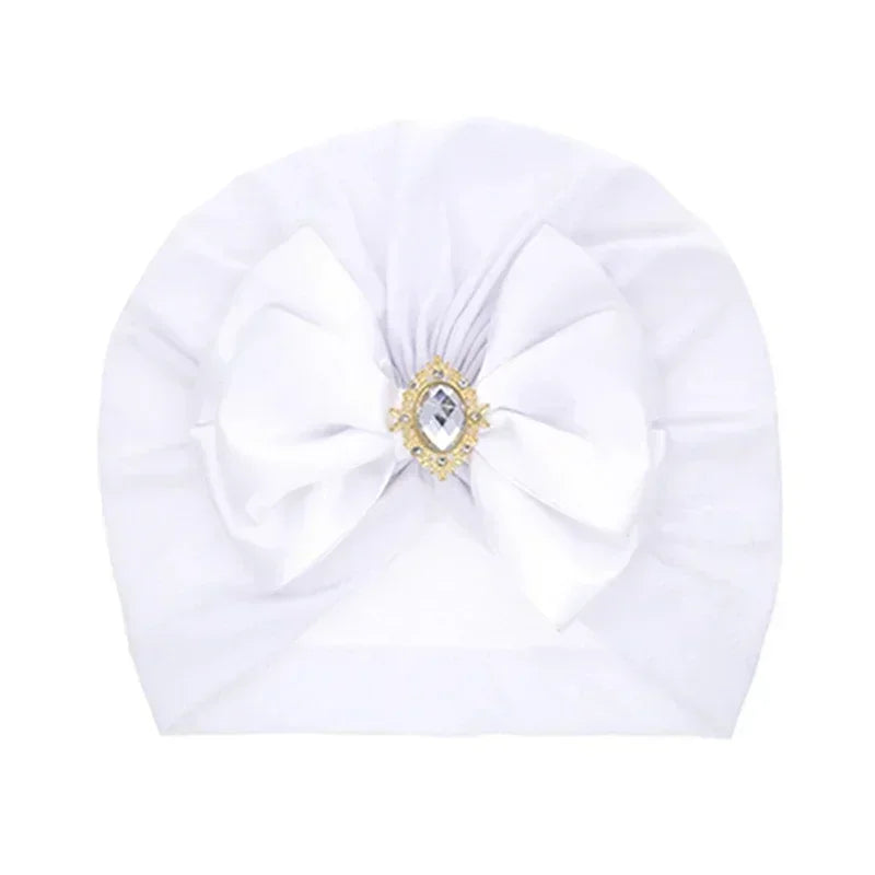 Baby Girl Bowknot Turban Hat with Rhinestone | Soft Knit Headwear for Infants detail view