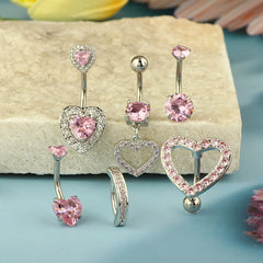 1PCS Pink Crown Belly Button Rings Jewelry Stainless Steel Heart Navel Piercing Barbell detail view