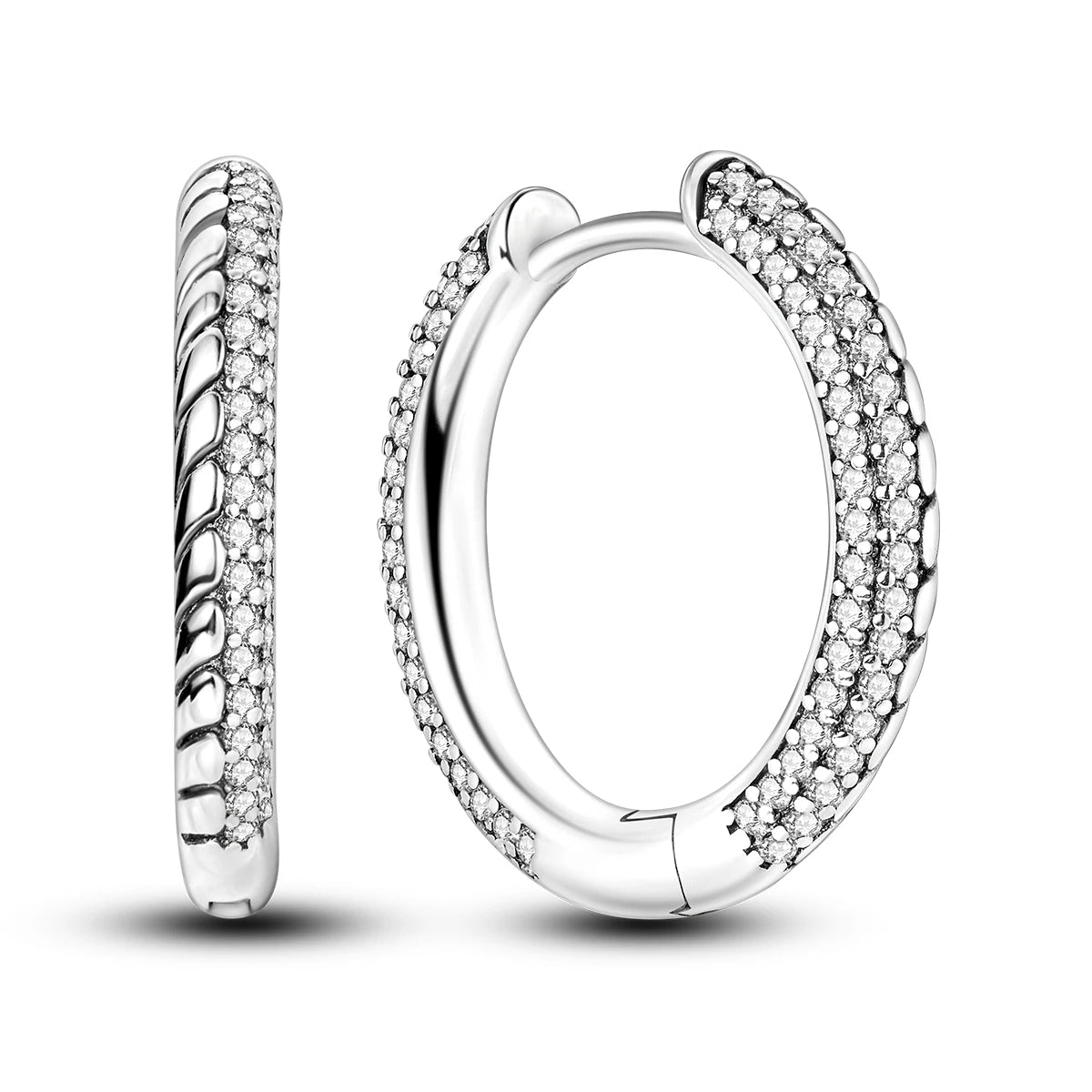 Original 925 Sterling Silver Women Hoop Earrings High Quality Shine Zircon U Shaped additional angle