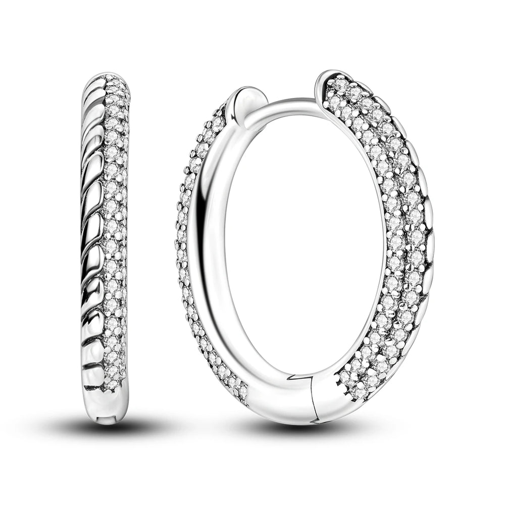 Original 925 Sterling Silver Women Hoop Earrings High Quality Shine Zircon U Shaped additional angle