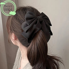 (BBQ4)Elegant Bow Ribbon Hair Clip Fashion Simple Solid Satin Spring Clip Hair Pin Retro Headband With Clip Girl Hair Accessory