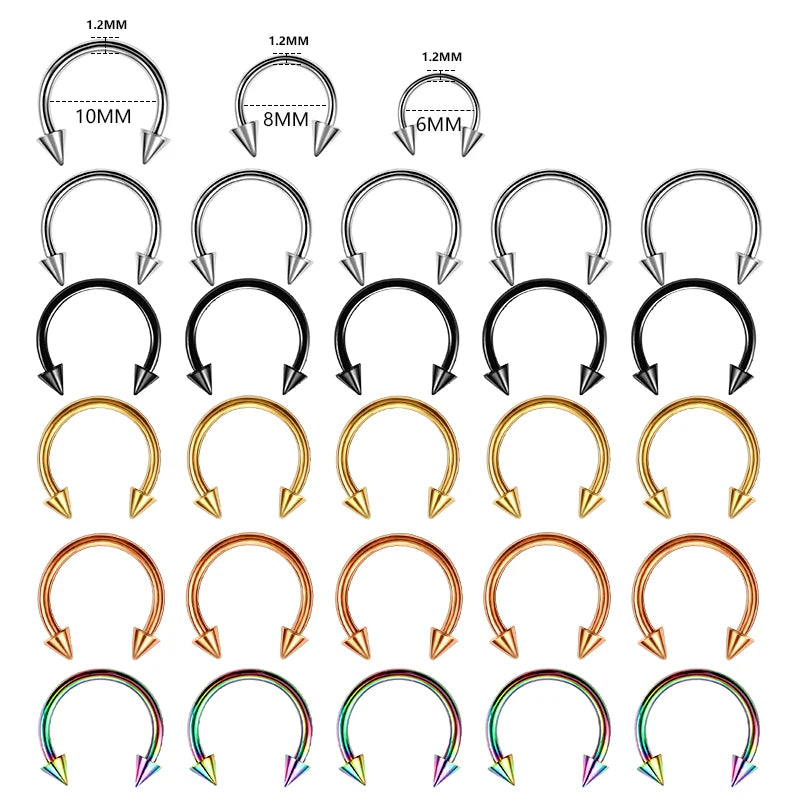5pc Stainless Steel C Shape Septum Piercing Nose Ring Cartilage Earrings For Women Men Body Jewelry