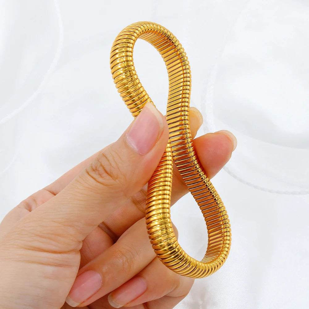 304L Stainless Steel Elastic Bracelet Women 18k Gold Plated Charm Punk Wide Chunky additional angle