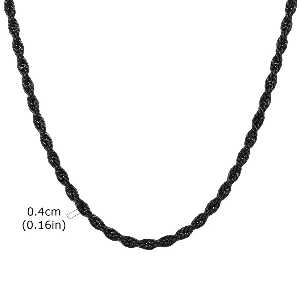Vnox Twist Rope Chain Necklace for Men Women | Waterproof Stainless Steel Unisex Chain close-up view