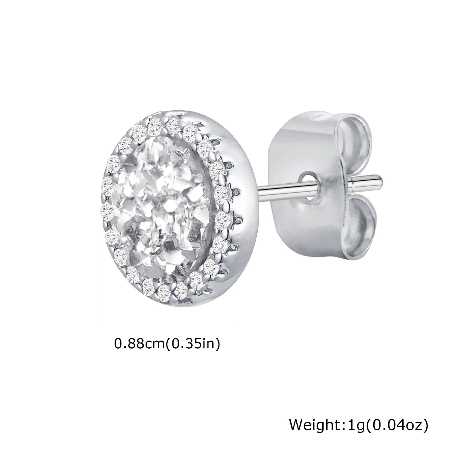 Shattered Zircon Stud Earrings for Men Boys | Hypoallergenic Round Minimalist Jewelry Gi detail view