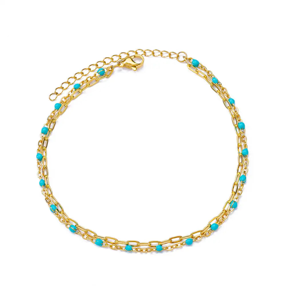 Colorful Boho Drops Anklets For Women Gold Color Stainless Steel Geometric Anklet Luxu close-up view