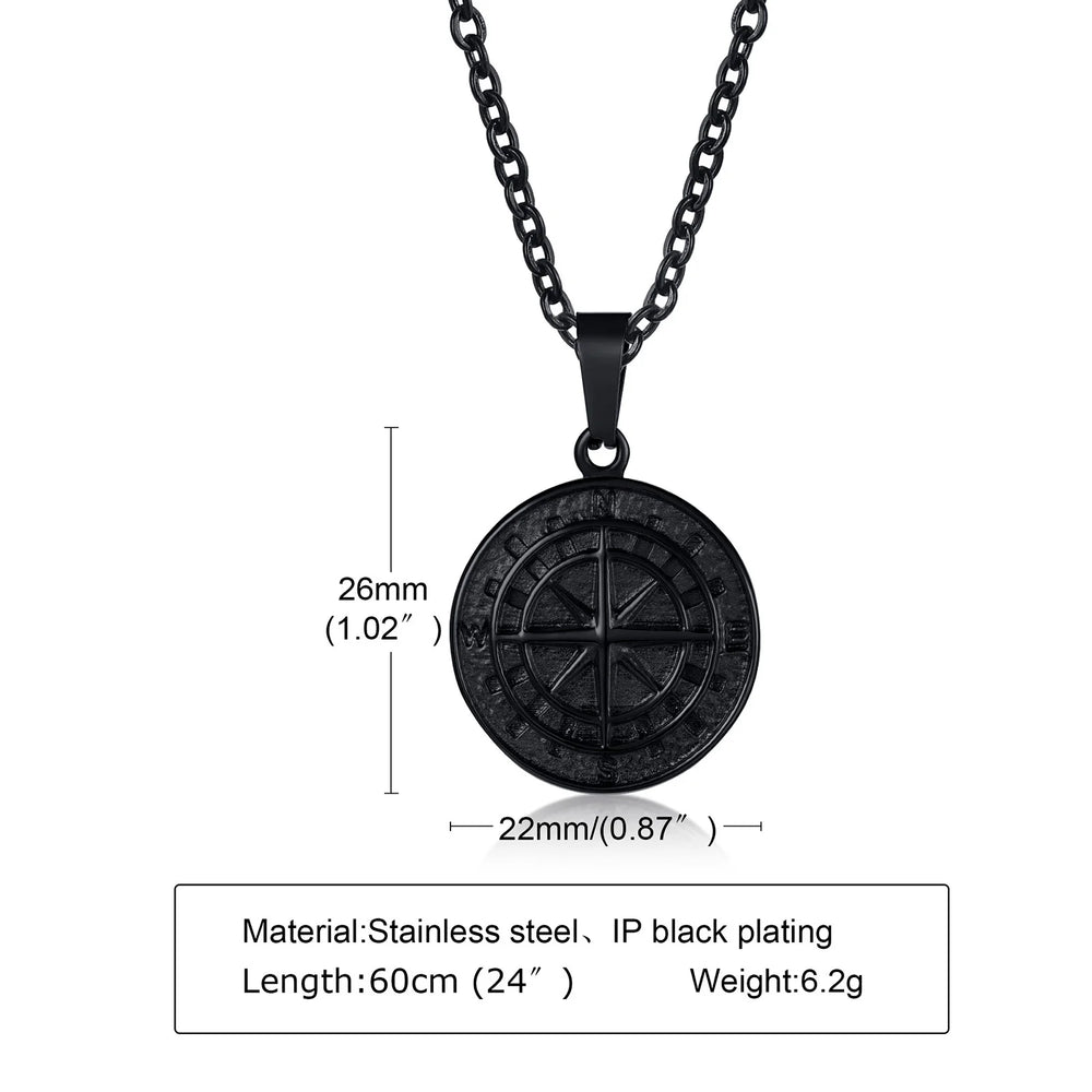 Vintage Compass Pendant Necklace | Stainless Steel Coin Necklace for Men lifestyle view