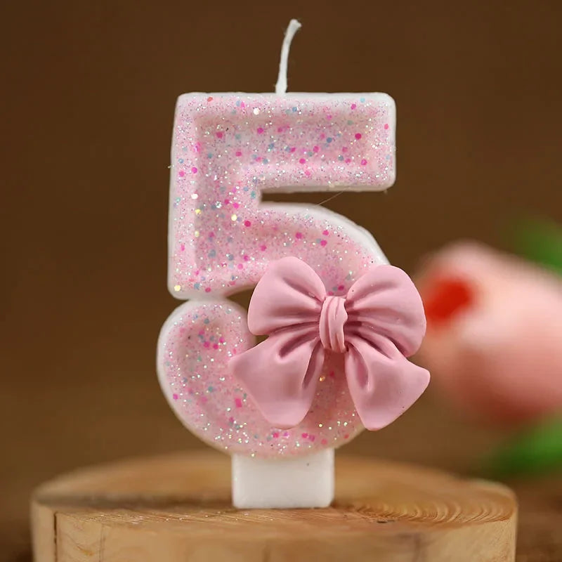 Pink Bow 3D Number Cake Candles for Birthday Party Decorations Birthday