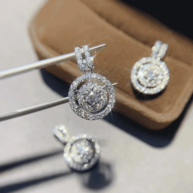 Huitan Circle Design Lady Pendant Necklace Silver Color Inlaid Shining CZ Elegant Wed alternate view
