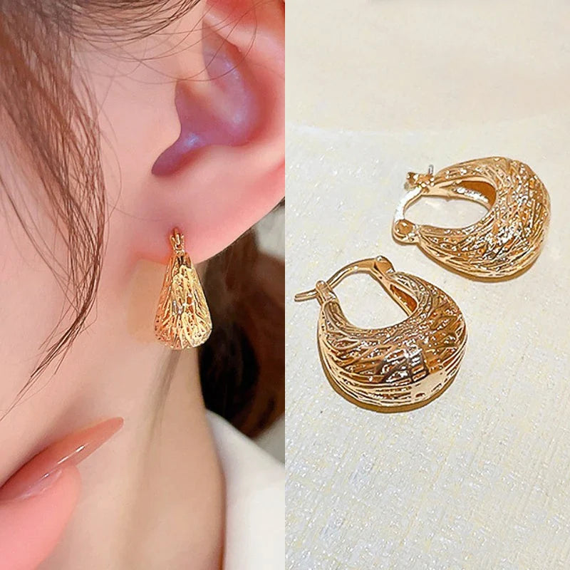 Geometric Metal Hoop Earrings for Women | Trendy Fashion Jewelry Set additional angle