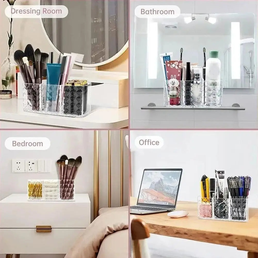 3 Slots Makeup Brush Holder Makeup Organizer Cosmetic Storage Box Lipstick Eyebrow additional angle