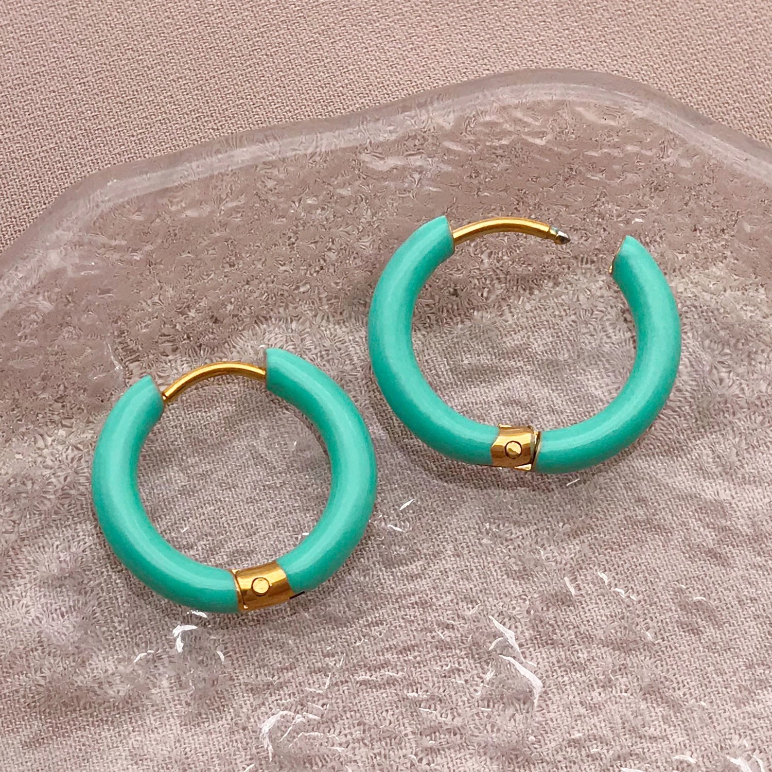 2pcs Candy Color Enamel Hoop Earrings | Sweet Summer Stainless Steel Jewelry detail view