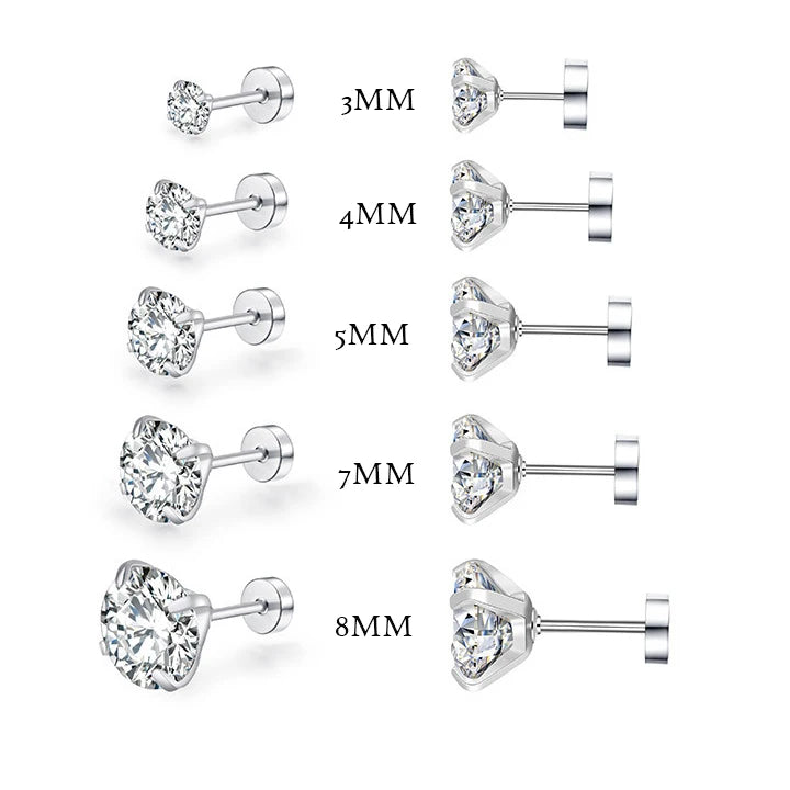Round Crystal Zircon Stainless Steel Stud Earrings | 4 Color Fashion Non-Allergic E additional angle