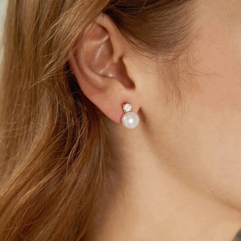 Dainashi 7-8mm Natural Freshwater Pearl Stud Earrings | Dainty Crystal Pearl Jewelry alternate view