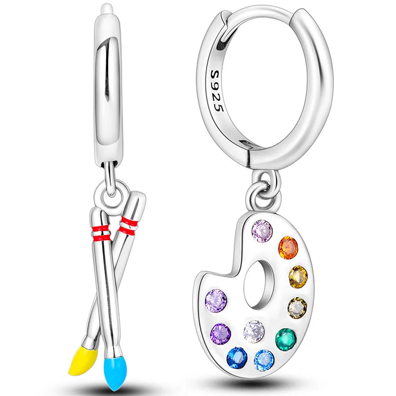 Hot Classic Original 925 Sterling Silver Earrings Colorful Circle Hoop Earrings For W lifestyle view