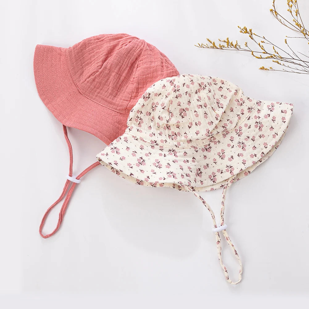 Floral Print Baby Bucket Hats | Adjustable Sun Protection Caps for Infant Boys Girls lifestyle view