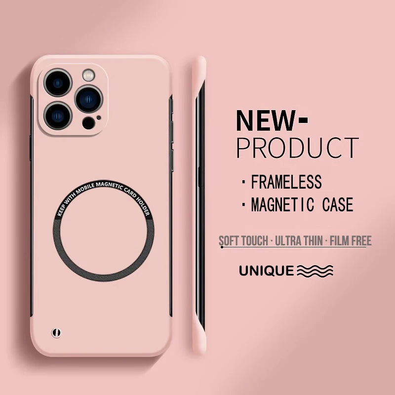 【Iron Plate Glue on Surfce 】Ultra Thin Hard Magnetic Frameless Phone Case For iPhone 15 detail view