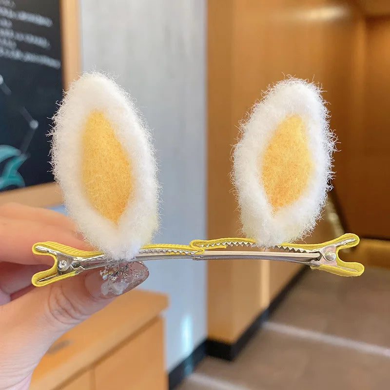 2Pcs/Set Cute Rabbit Ears Hair Clips for Baby Girls Handmade Kawaii Hairpins Barrettes Headwear Hair Styling Accessories for Kid