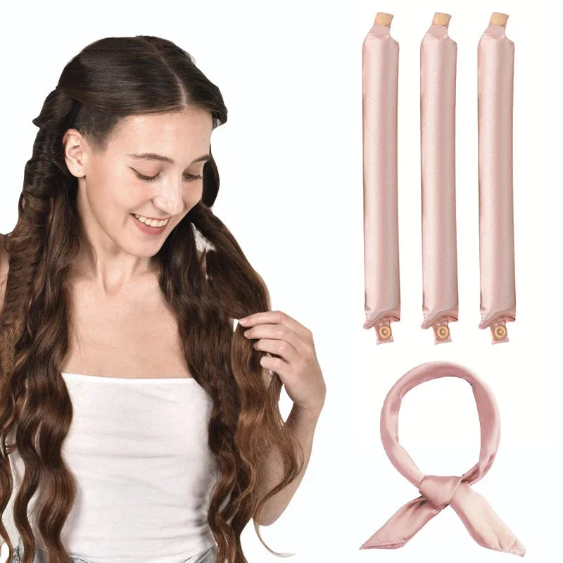 Satin Heatless Hair Curlers | Overnight No Heat Curling Rod Set additional angle