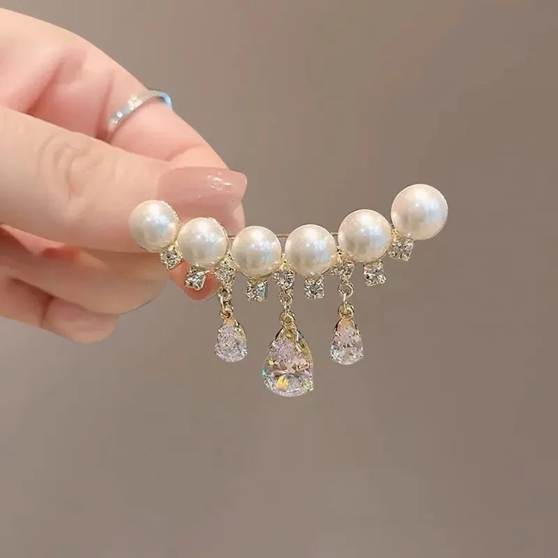 Retro Blue Crystal Big Waterdrop Pendant Brooch for Women Full of Rhinestone Brooch Pin Clothing Accessories Vintage Jewelry
