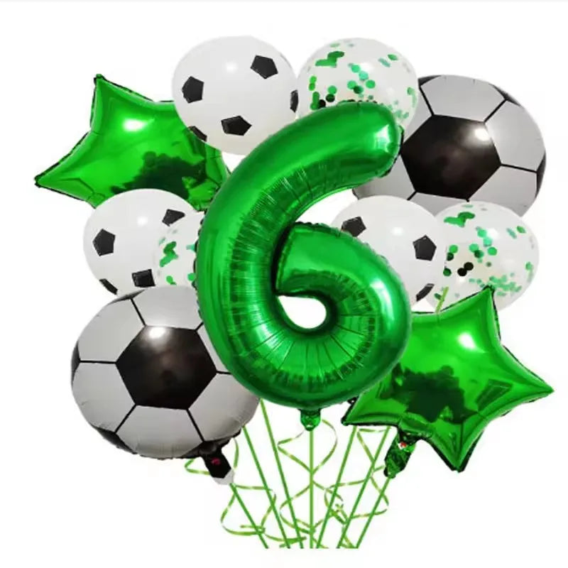 11pcs Football Foil Balloons Soccer Party Decorations | Green Number Ball Set additional angle