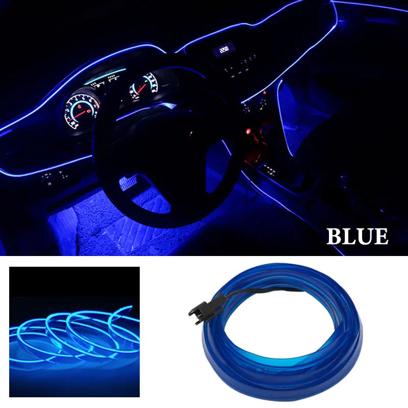 1M/2M/3M/5M Car Interior Led Decorative Lamp EL Wiring Neon Strip For Auto DIY Flex additional angle