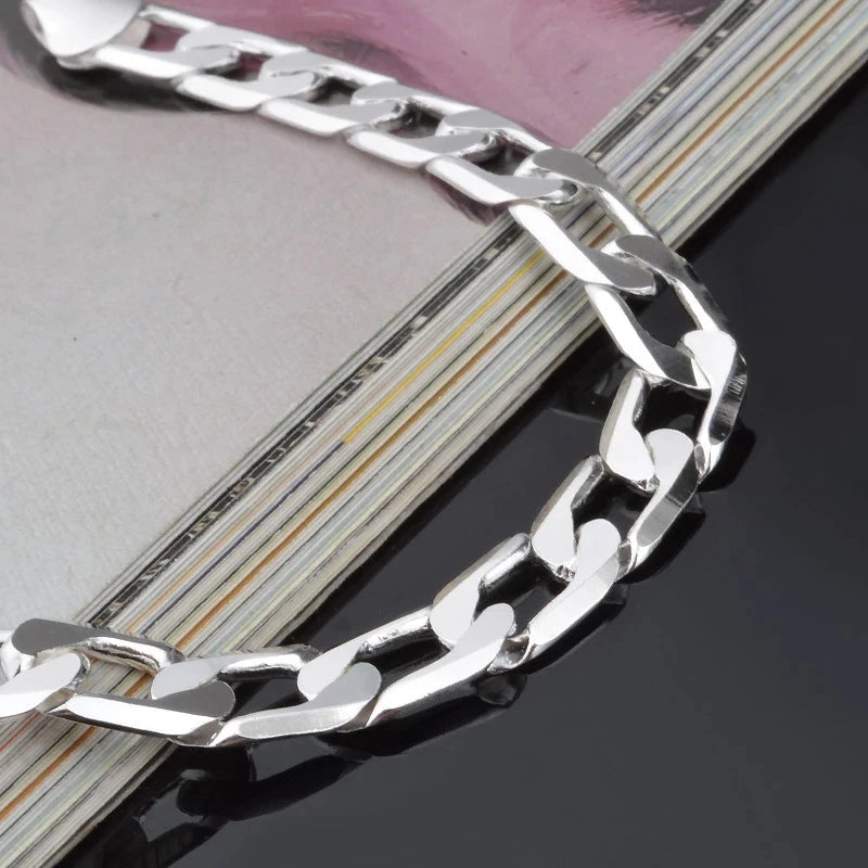 925 Sterling silver Bracelet Sideways Silver Bracelet 6MM8MM10MM Bracelet Men & Women lifestyle view