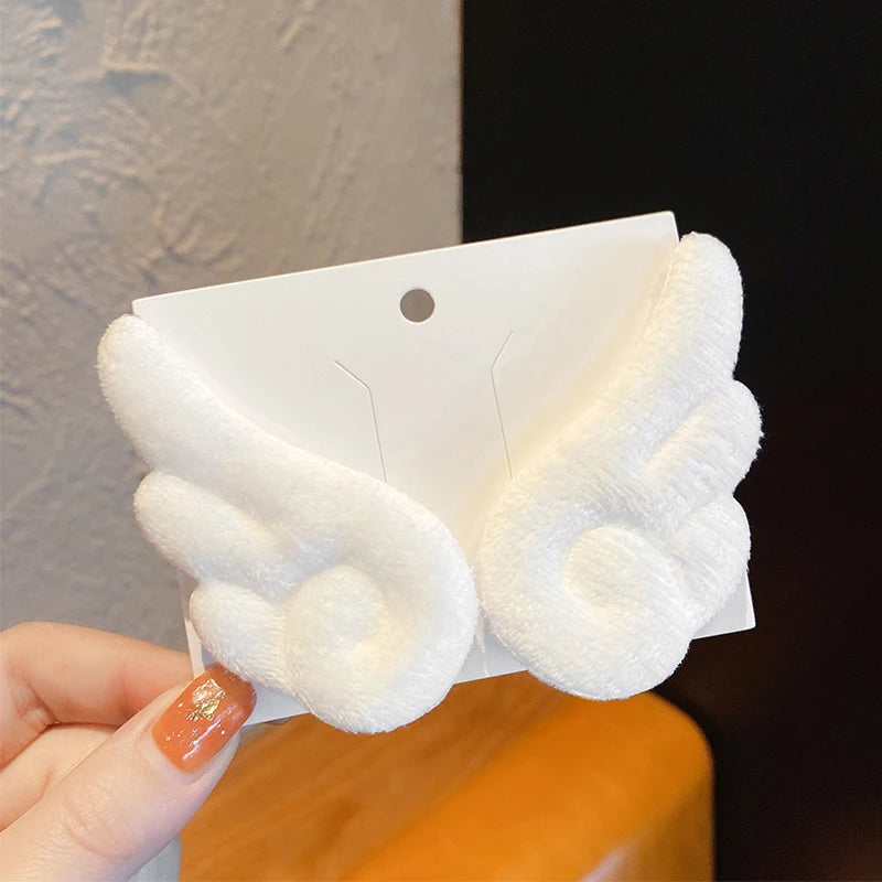 2Pcs Angel Hair Clips Girls Kids Cartoon Plush Pins Barrette White Wing Hair Hoop Christ detail view