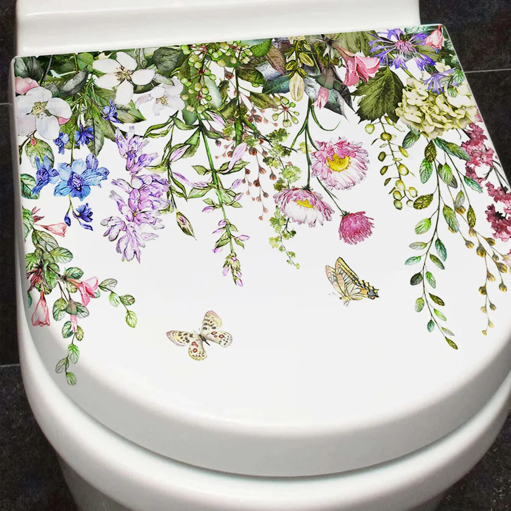 Plants Flowers Butterflies Wall Sticker | Toilet Decor Decals for Home Decoration lifestyle view