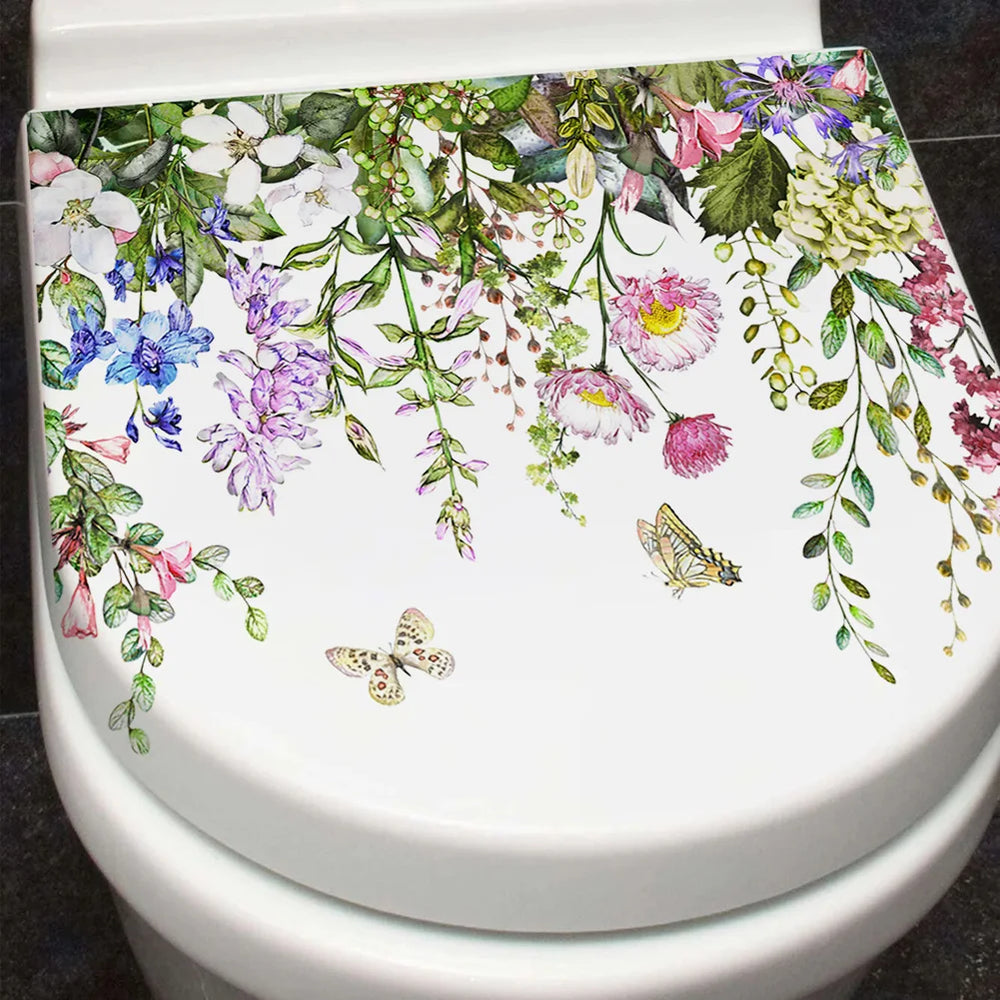 Plants Flowers Butterflies Wall Sticker | Toilet Decor Decals for Home Decoration lifestyle view