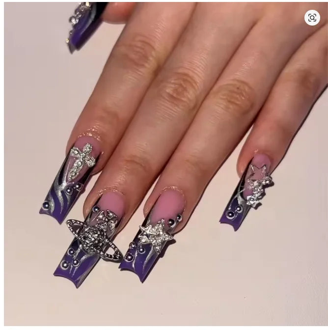 80PCS Star Nail Charms for Acrylic Nails,Silver Star Planet Cross Alloy Nail Art Deco lifestyle view
