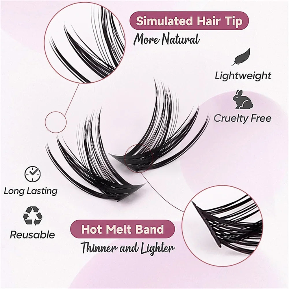 Eyelashes Extension Cluster Lashes Individual Full Volume Lashes Natural Look 8-16MM D close-up view