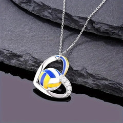 Huitan Volleyball Heart Pendant Necklace | Trendy Teen Girls Jewelry with Shiny Zirconia detail view