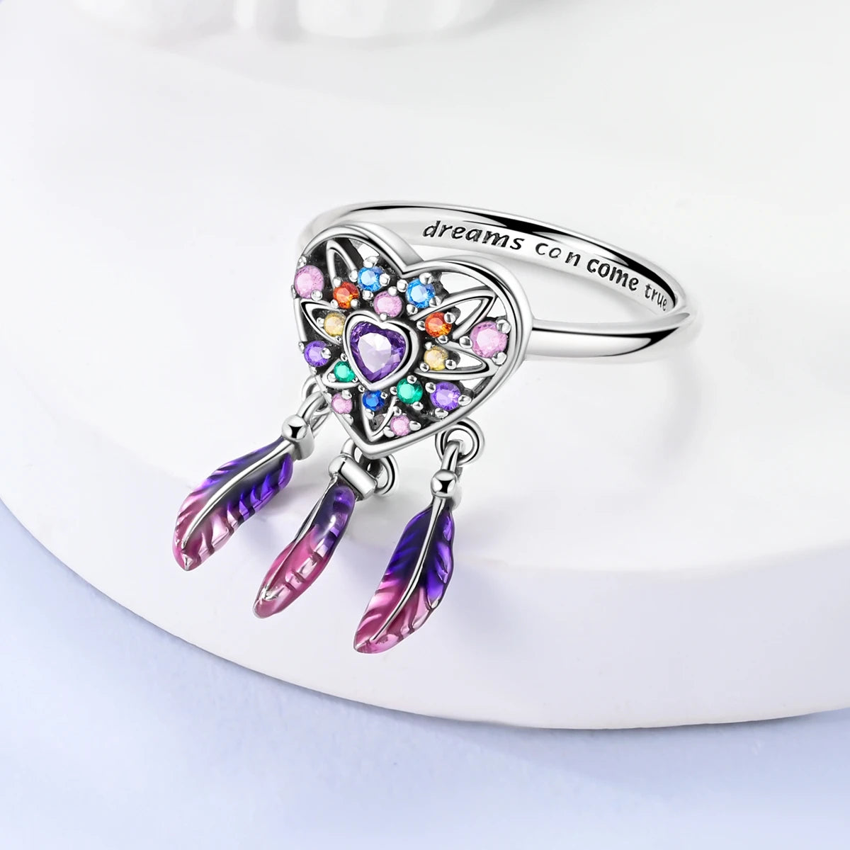 925 Sterling Silver Heart Ring with Cubic Zircon | Geometric Wedding Band for Women additional angle